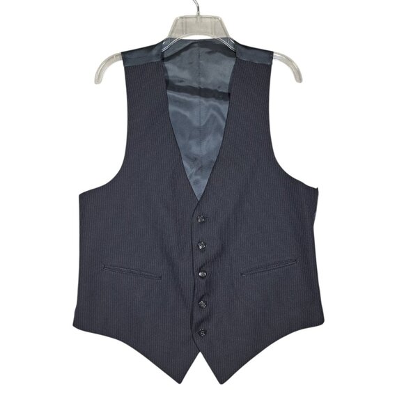 Vintage Pierre Cardin Mens 3-Piece Navy Suit 42R 36x34 Pinstripe Blue Wool 1980s - Picture 7 of 14